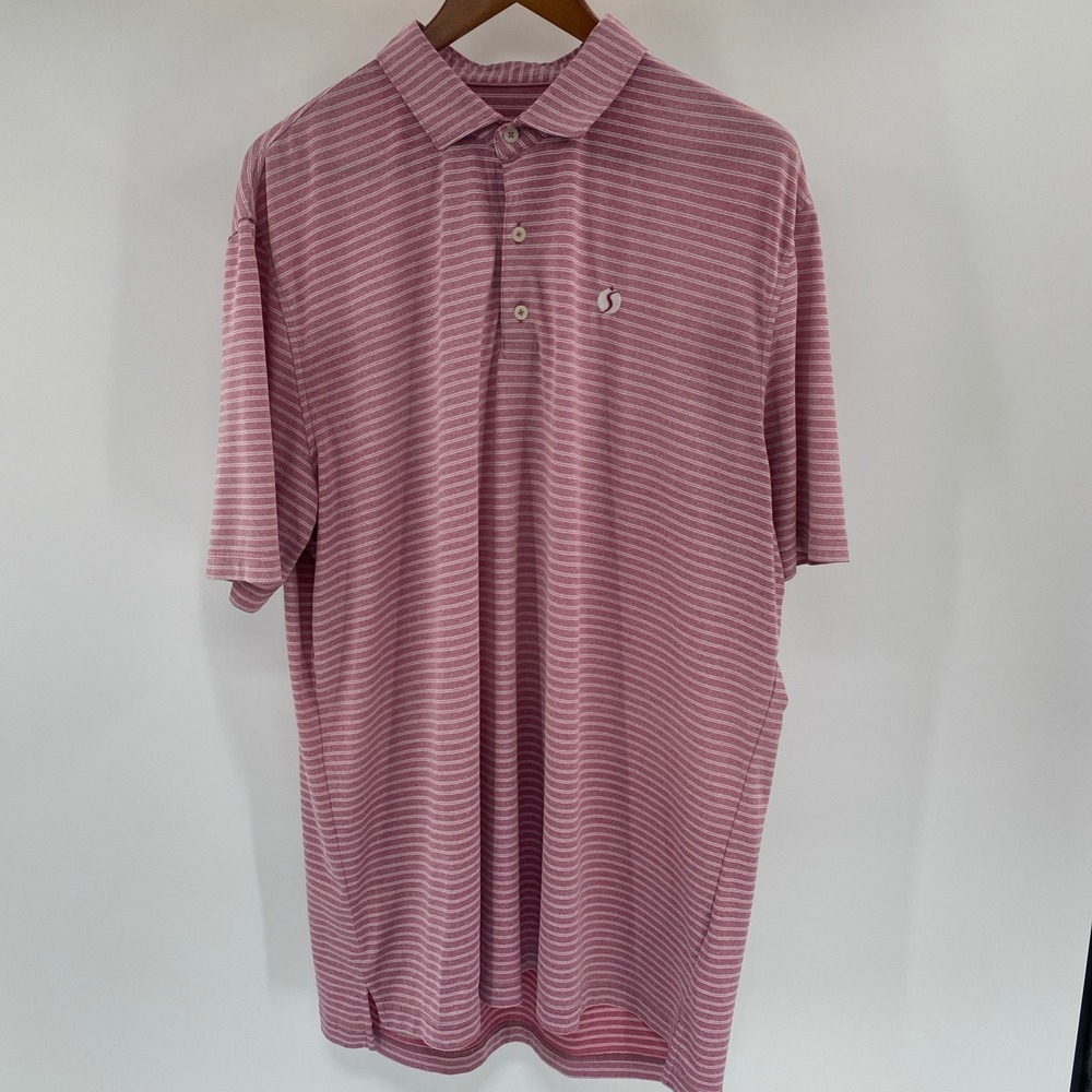 johnnie-O Polo Shirt Mens Large Pink Striped Golf Performance Summer Athleisure - Picture 2 of 12